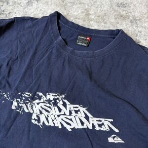 Quiksilver Mens Graphic T-Shirt Navy Blue Distressed Logo Short Sleeve Large